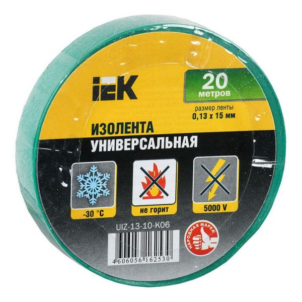 Изолента Iek uiz-13-10-k06-10pcs 20 м x 15 мм, зеленый